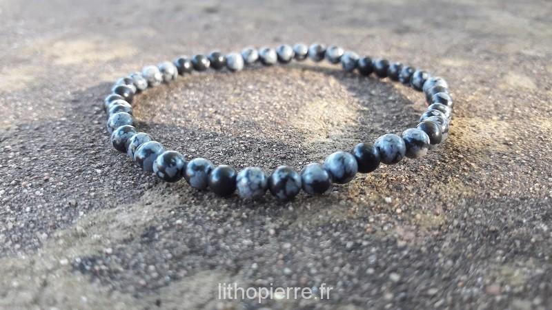 bracelet 4mm obsidienne mouchetee