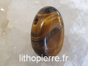 Pendentif en pierre percée en oeil du tigre