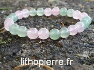 Bracelet enfant sur mesure en quartz rose et aventurine verte